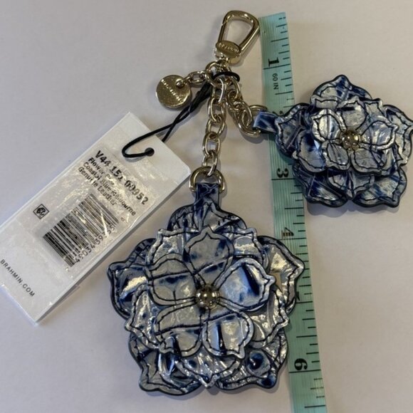 NWT $125 BRAHMIN FLOWER DUO COASTAL BLUE Leather Charm Key Fob - Picture 2 of 7